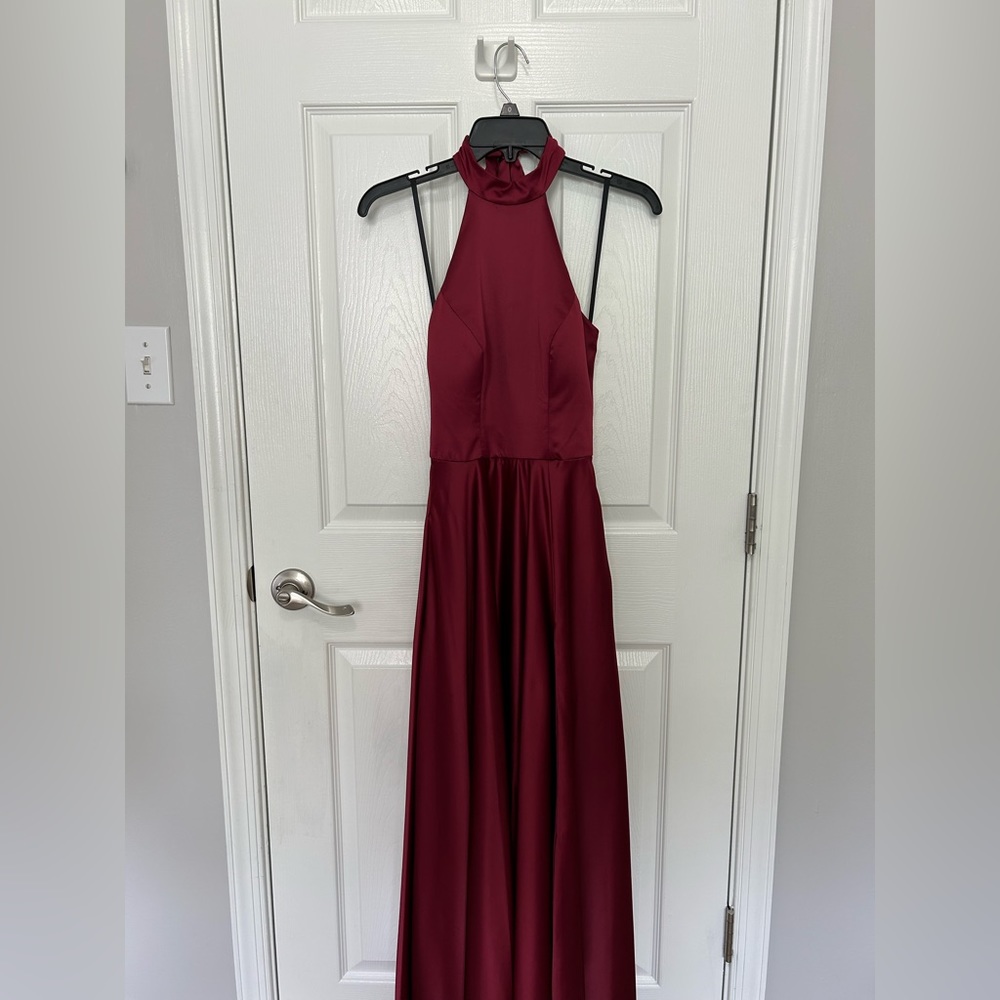 B DARLIN Maroon Halter Tie Maxi Dress